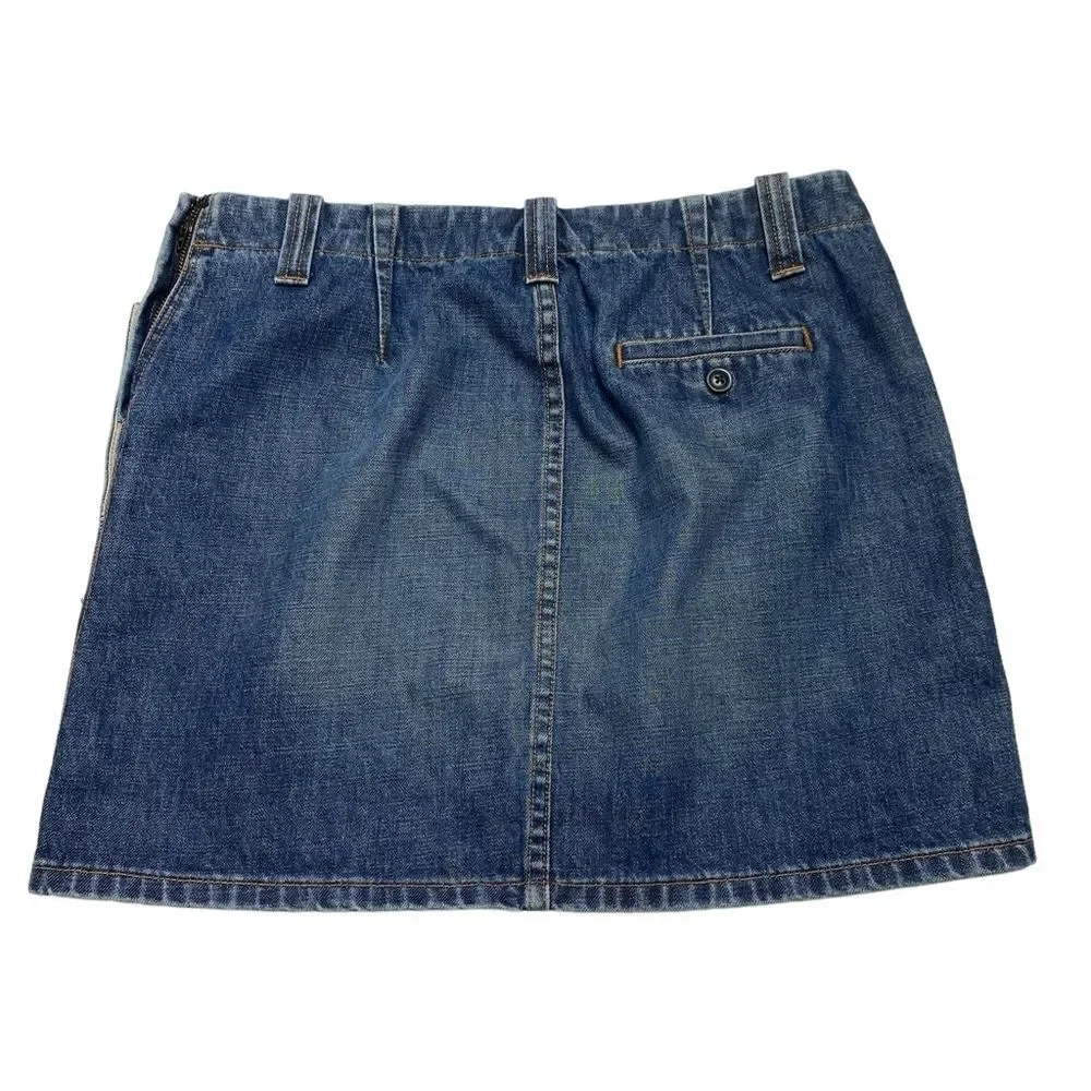 J Crew Denim Mini Skirt Side Buttons Pockets Side Zip Blue Sz 8